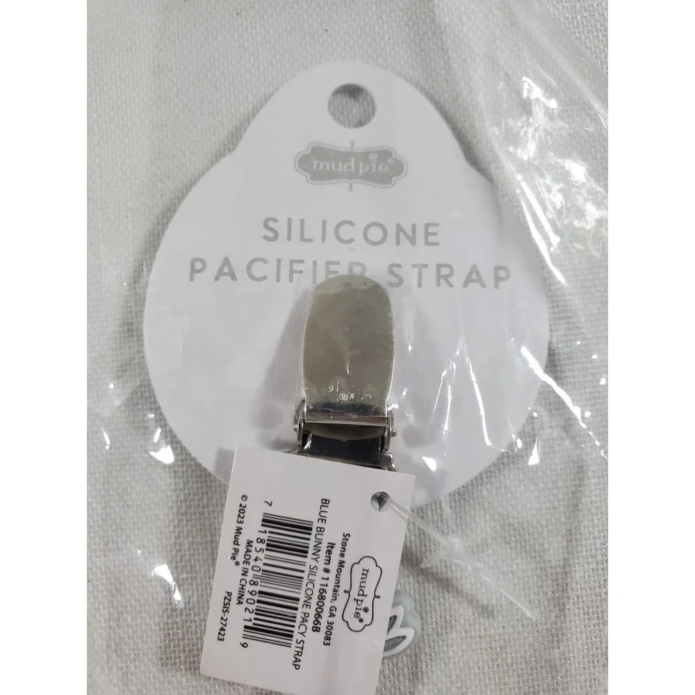 Mud Pie Bunny Silicone Pacifier Strap Clip Gray BPA Free Baby Paci Holder NEW